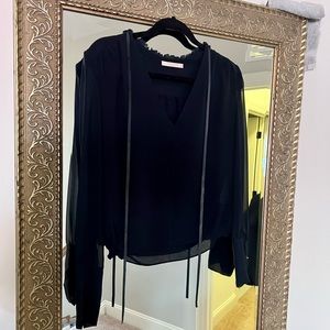 Valentino Black Blouse / Top with leather flowers Sz S